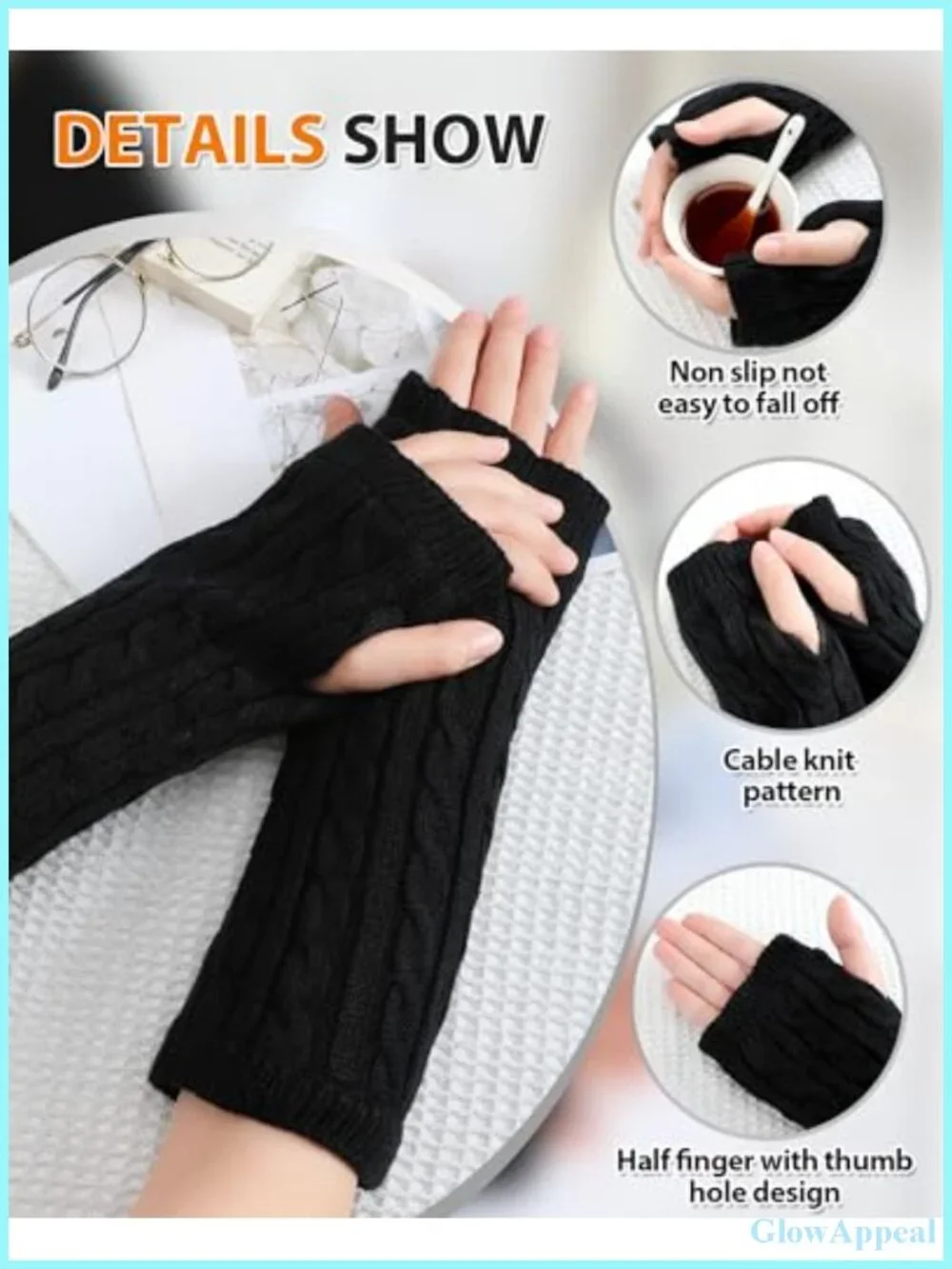 4 Pairs Fleece Lined Arm Warmers Fingerless Gloves for Women Winter Knit